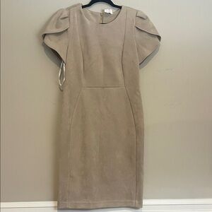 Calvin Klein Beige faux suede Midi Dress with Puff Sleeves